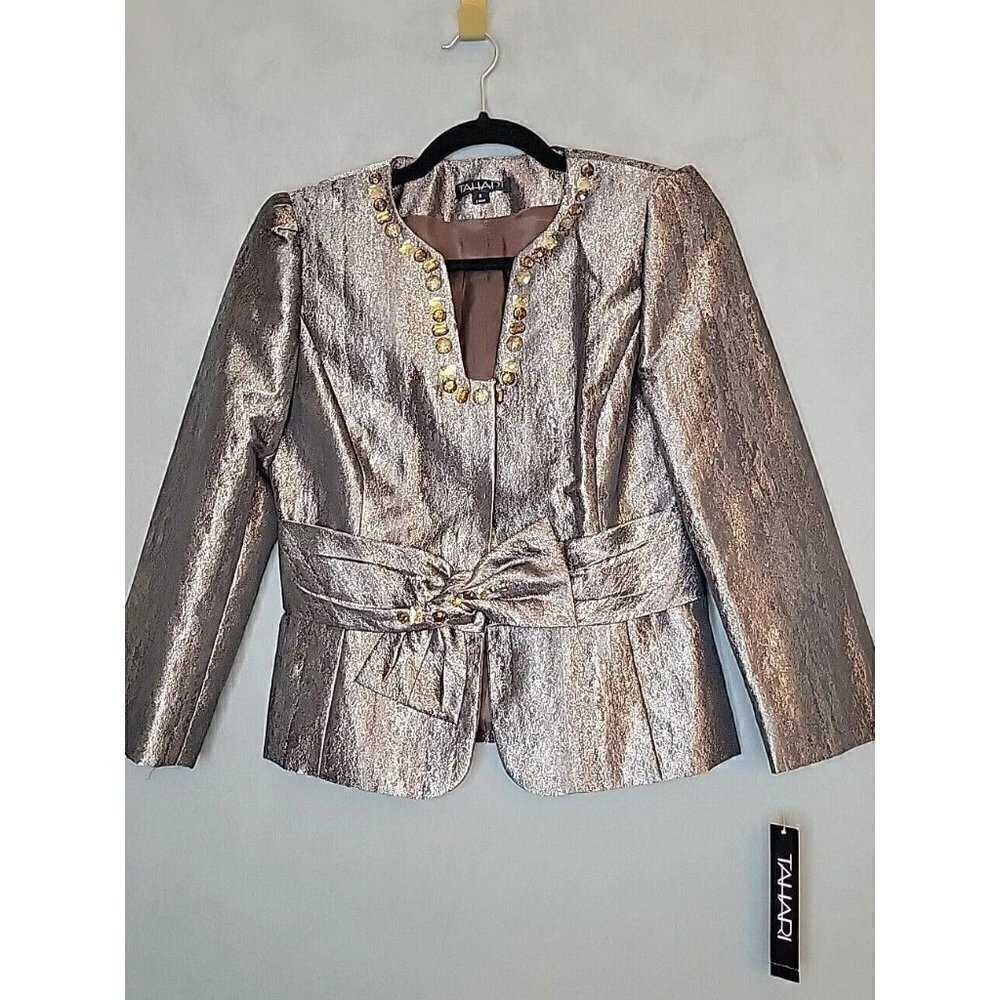 Tahari Womens Blazer Suit Jacket Bronze Shine Metallic Shiny Mason Sz 2 $598 NEW